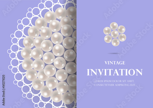 pearl circle vintage lace invitation card vector