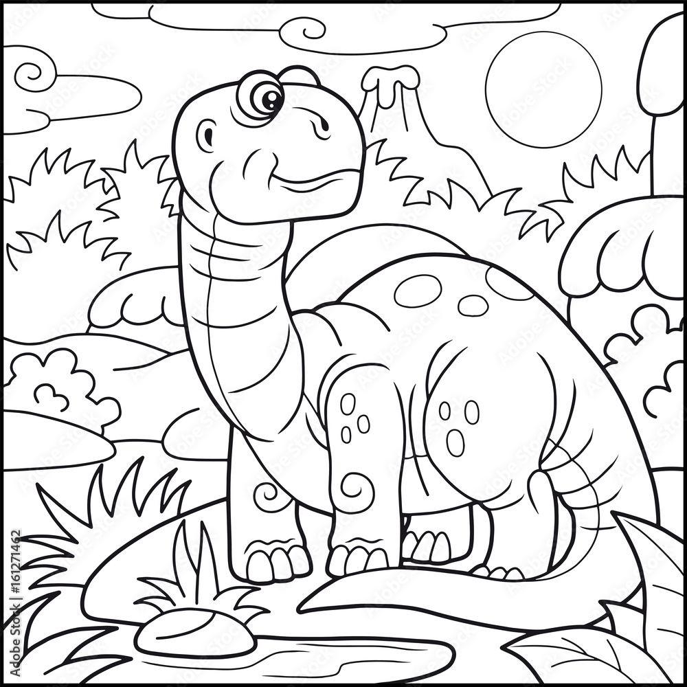 Cartoon cute brontosaurus, coloring book Stock Vector | Adobe Stock