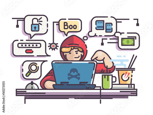 Young man hacker with laptop