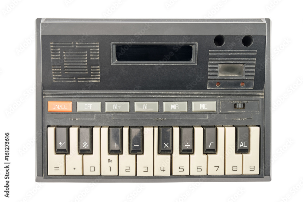 Obraz premium Calculator / Old calculator on white background. Top view.