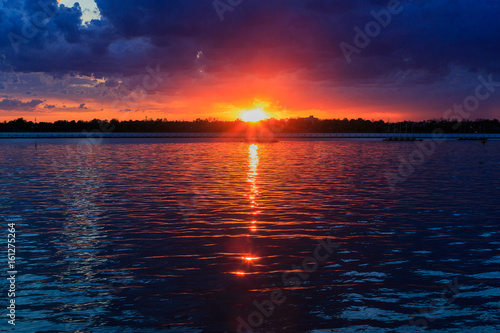 Buffalo NY sunset in springtime looking over Lake Erie from park system