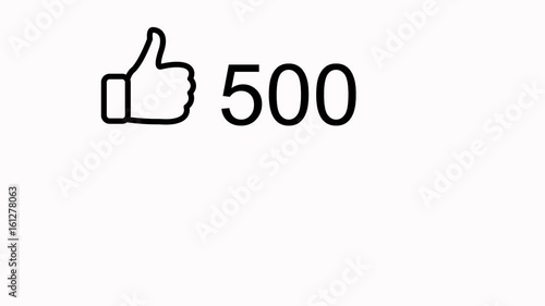 Animated counter quickly increasing to 1000 likes. White background, 4K, NTSC 29,97 fps