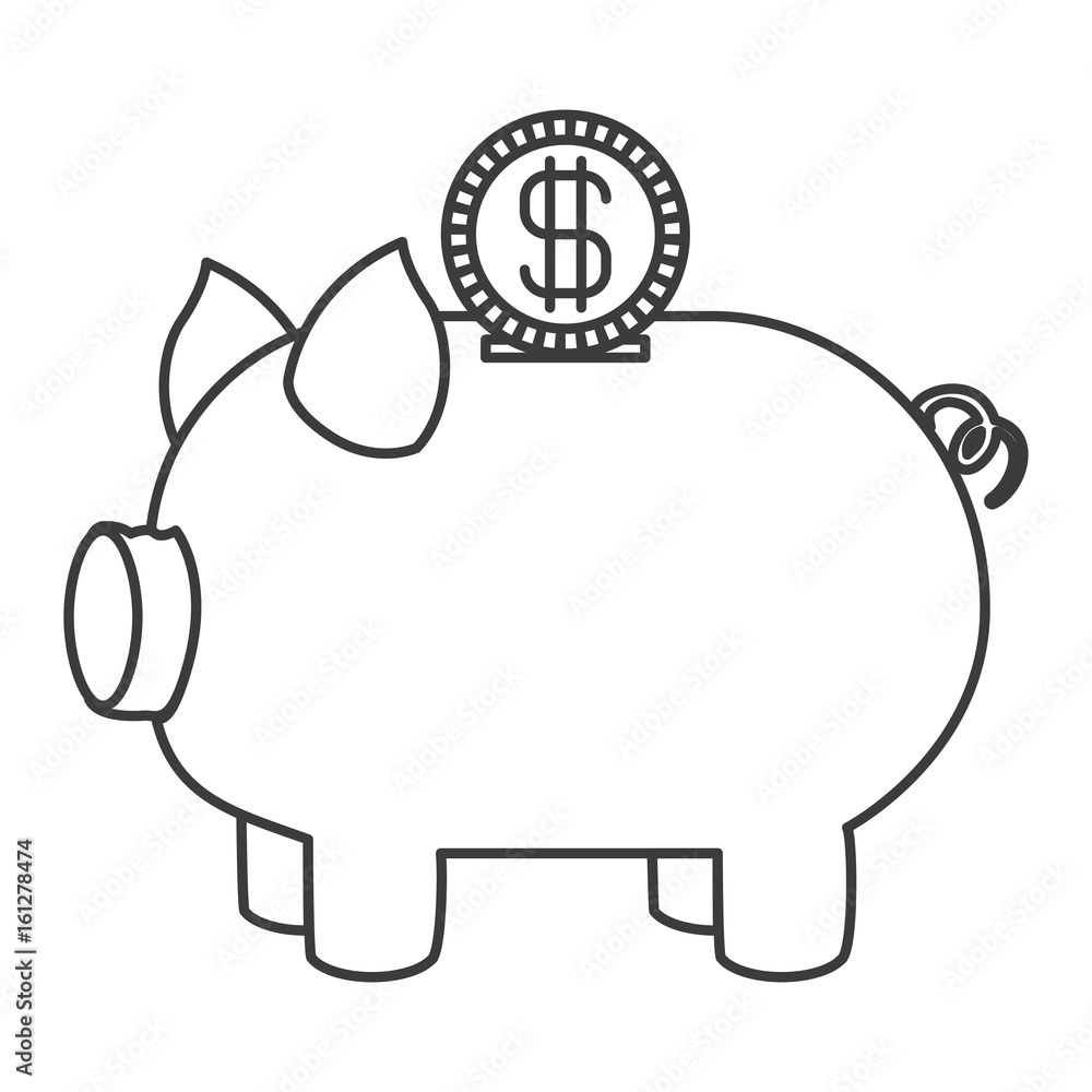 monochrome silhouette of moneybox in shape of pig and coin vector illustration monochrome silhouette of moneybox in shape of pig and coin vector illustration