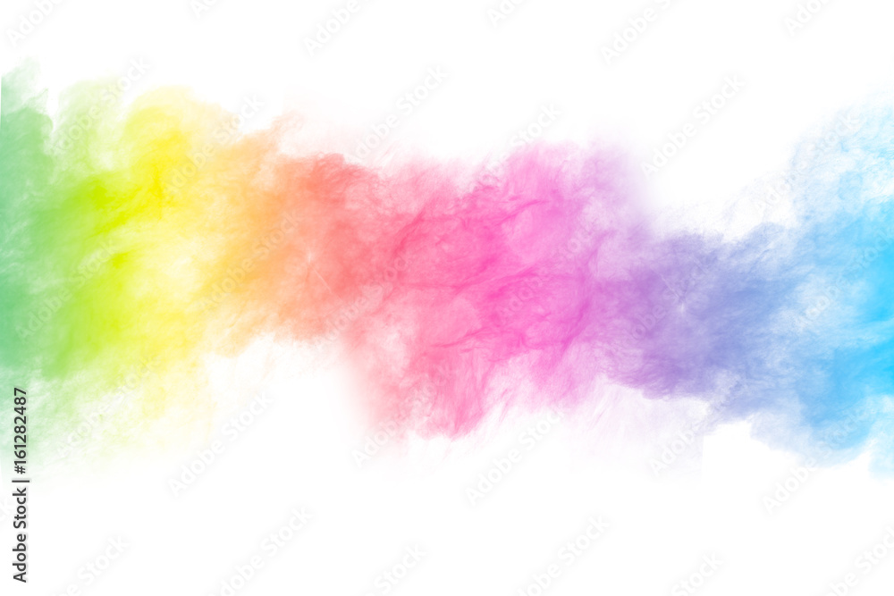 abstract color powder splatted on white background,Freeze motion of color powder explosion