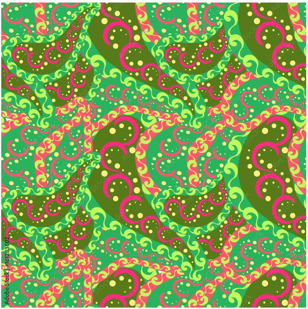 Fototapeta premium Seamless paisley red and green pattern stock vector illustration