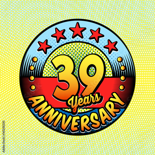 39th anniversary logo. Vector and illustrations. Comics anniversary logo.
