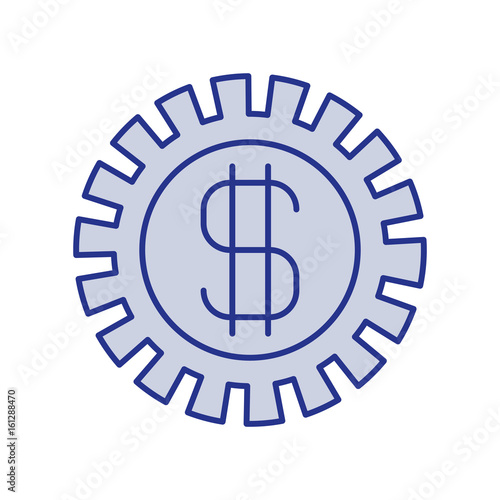 blue silhouette of pinion with money symbol vector illustration