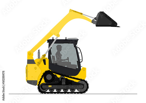 Compact track loader. Side view. Flat vector.