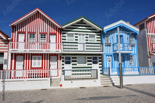 Striped colored houses, Costa Nova, Beira Litoral, Portugal, Europe