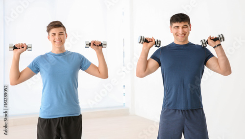 Dad and son training with d...