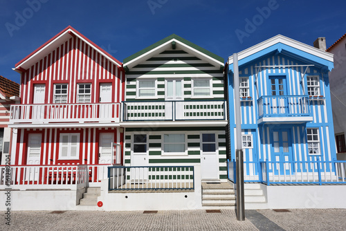 Striped colored houses, Costa Nova, Beira Litoral, Portugal, Europe