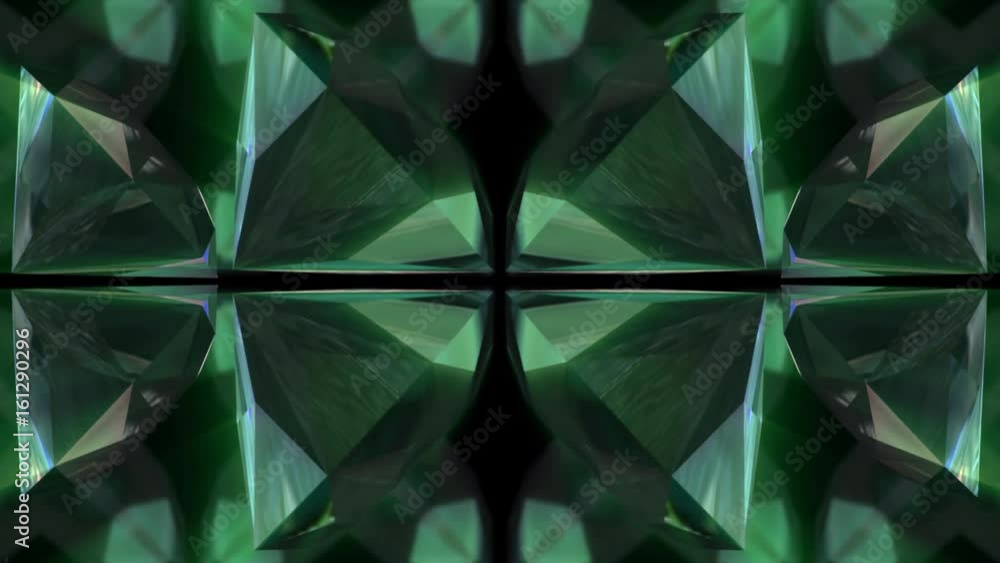 Seamless animation of abstract color changing geometric crystal glass or mirror shape motion graphic. Glass or crystal reflection kaleidoscope kaleida decoration art background texture pattern loop