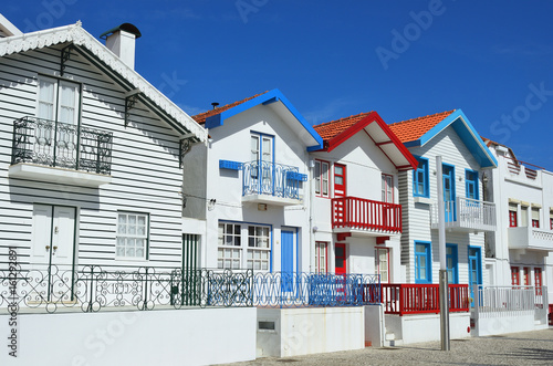 Striped colored houses, Costa Nova, Beira Litoral, Portugal, Europe