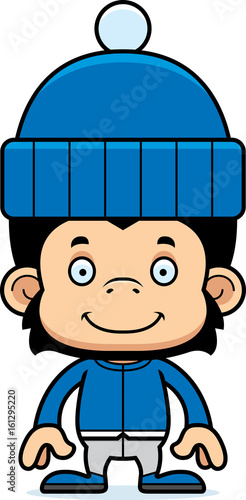Cartoon Smiling Winter Chimpanzee