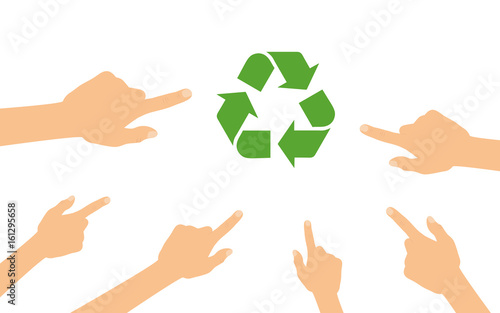 Hände zeigen auf - Recycling Symbol