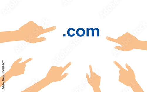 Hände zeigen auf - .com Domain
