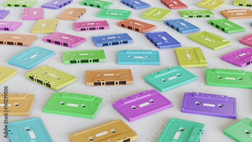 Ordered array of Cassette Tapes in various vibrant colors