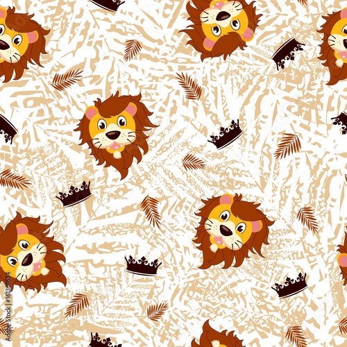 Cute seamless pattern for children with funny lions. Smile characters. 