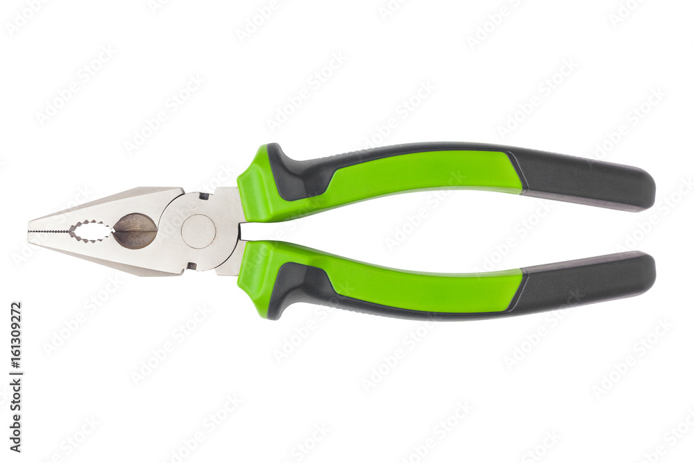 Pliers with green pen, clipping path, white background, high quality photo Pliers with green pen, clipping path, white background, high quality photo
