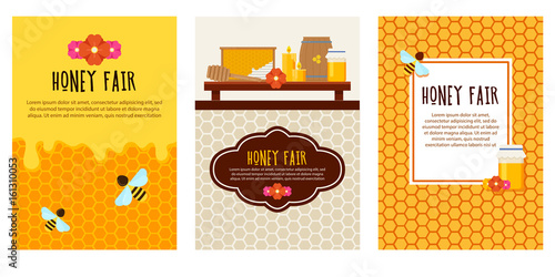 Set of honey flyers with beekeeping items.