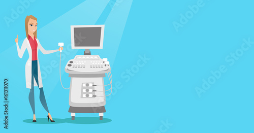 Young ultrasound doctor vector illustration.