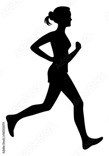 Running woman vector illustration isolated, run girl silhouette.