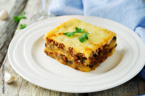 Potato minced meat eggplant casserole. Moussaka