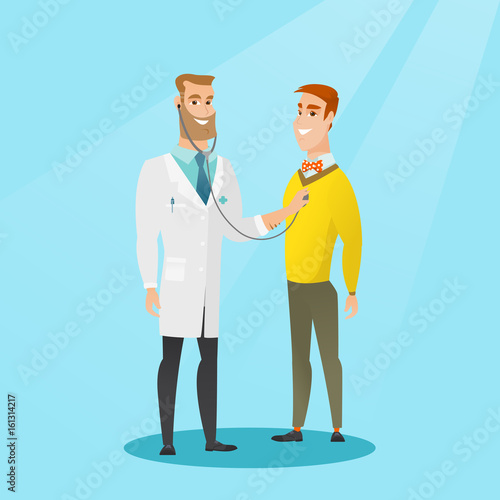 Doctor listening to chest of patient.