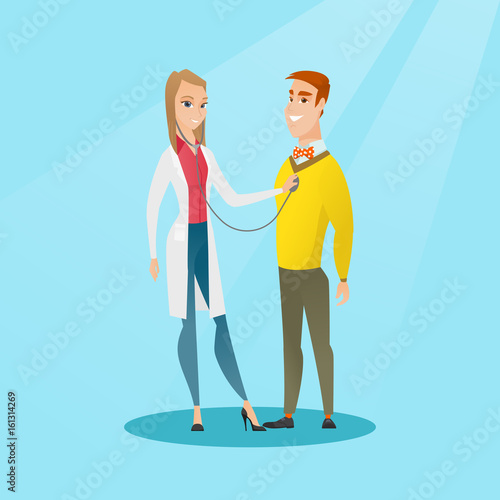 Doctor listening to chest of patient.