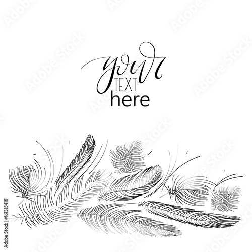 Hand drawn lettering in modern calligraphy style. Boho art print with decorative feathers.