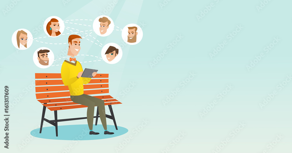 Fototapeta premium Man surfing in the social network.