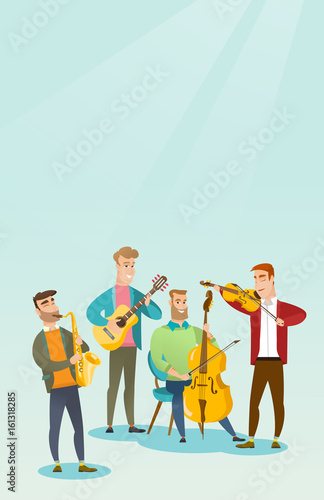 Band of musicians playing musical instruments.