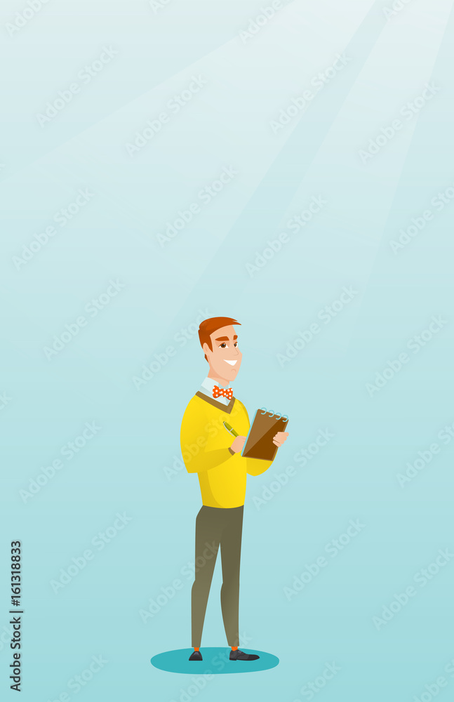 Journalist writing in a notebook with a pencil. Journalist writing in a notebook with a pencil.