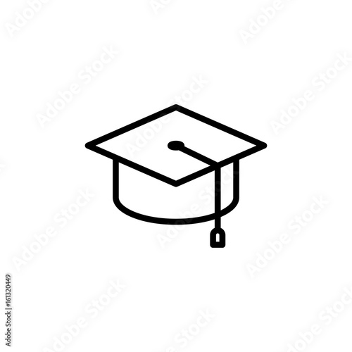 thin line graduation cap icon on white background