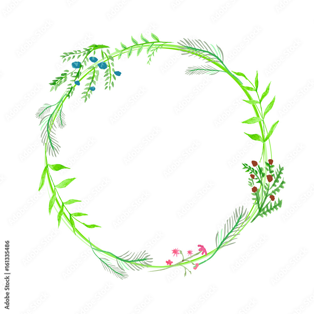 Naklejka Wektor akwarela rama z gałęziami i kwiatami