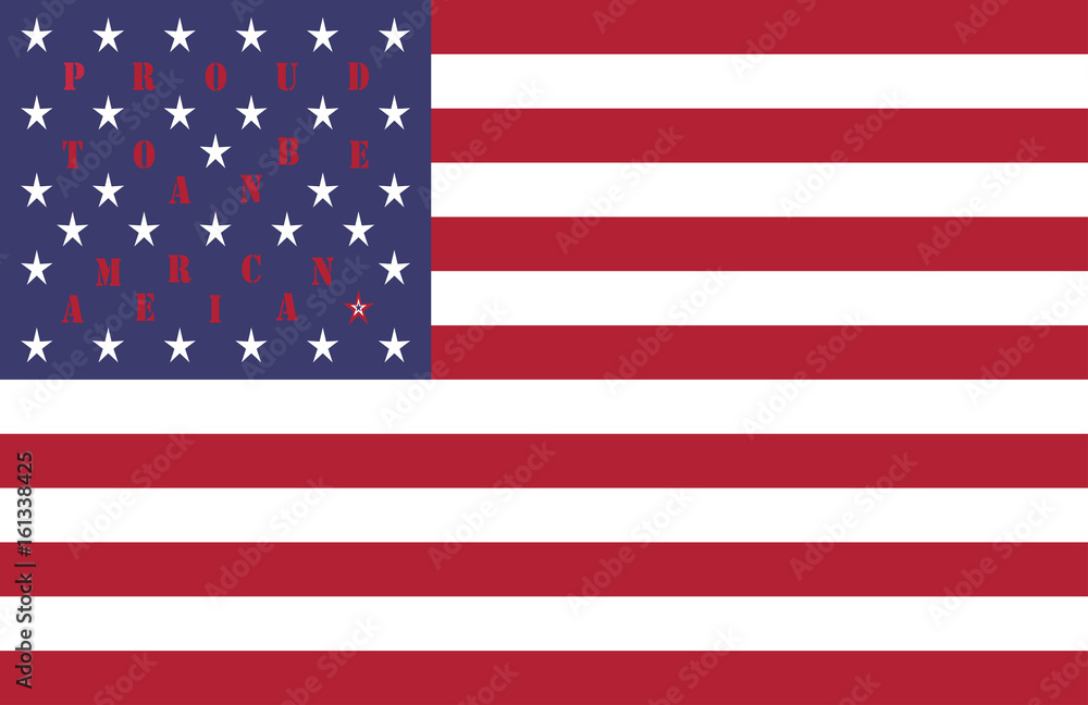Fototapeta premium 4th of July USA Independence Day celebration pattern vector background design with quote Proud to be an American on flag white stars on dark blue backdrop white and red stripes all in original colors
