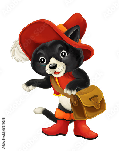 Fototapeta Naklejka Na Ścianę i Meble -  Cartoon cat - isolated - standing and talking to someone or explaining - illustration for children