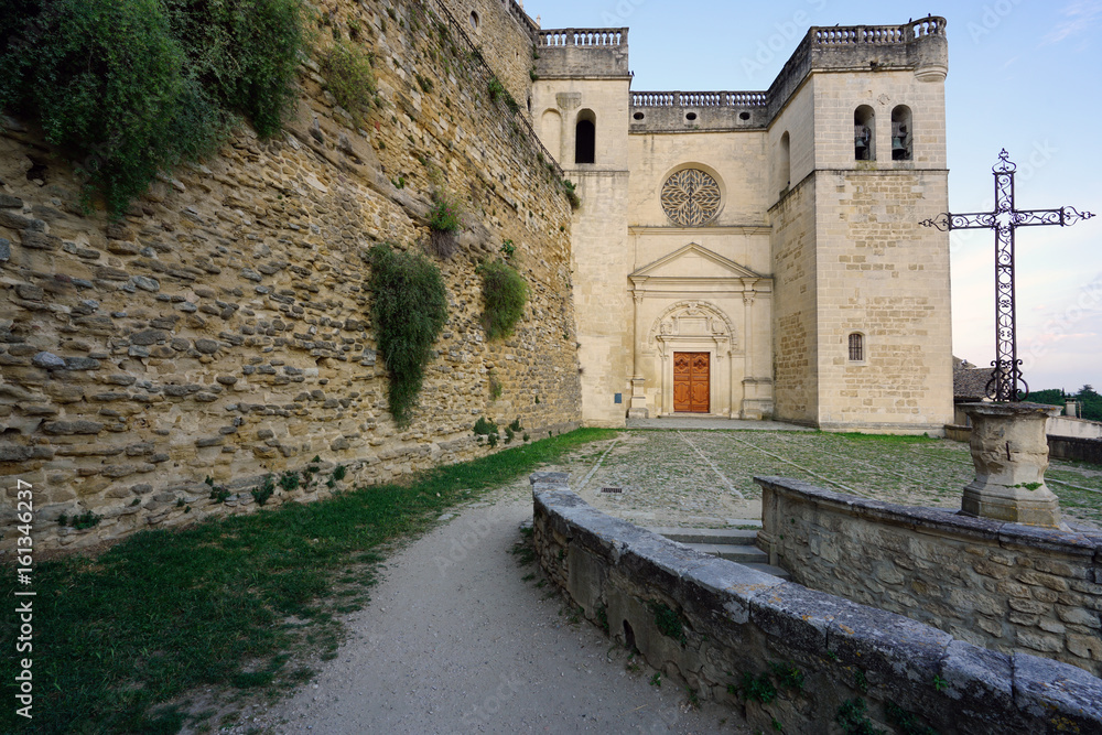The historic Renaissance church Collegiale Saint-Sauveur de Grignan next to the Grignan castle in France
