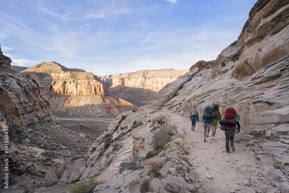 Group of Hikers backpacking through the Grand Canyon to Havasu Falls Group of Hikers backpacking through the Grand Canyon to Havasu Falls