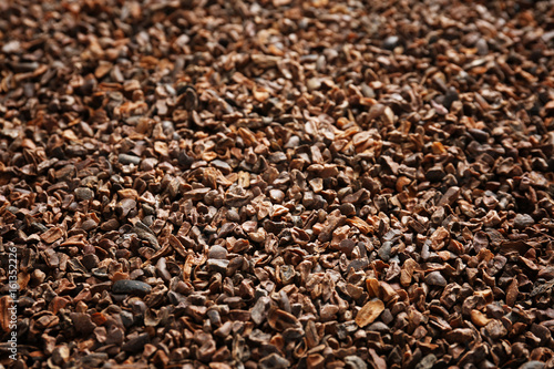 Aromatic cocoa nibs, closeup