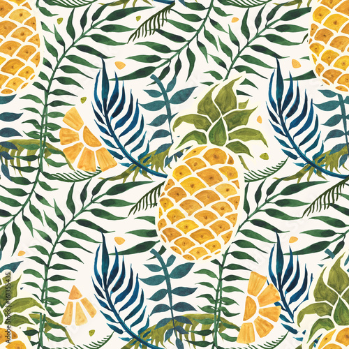 Pineapple background. Watercolor Seamless pattern.