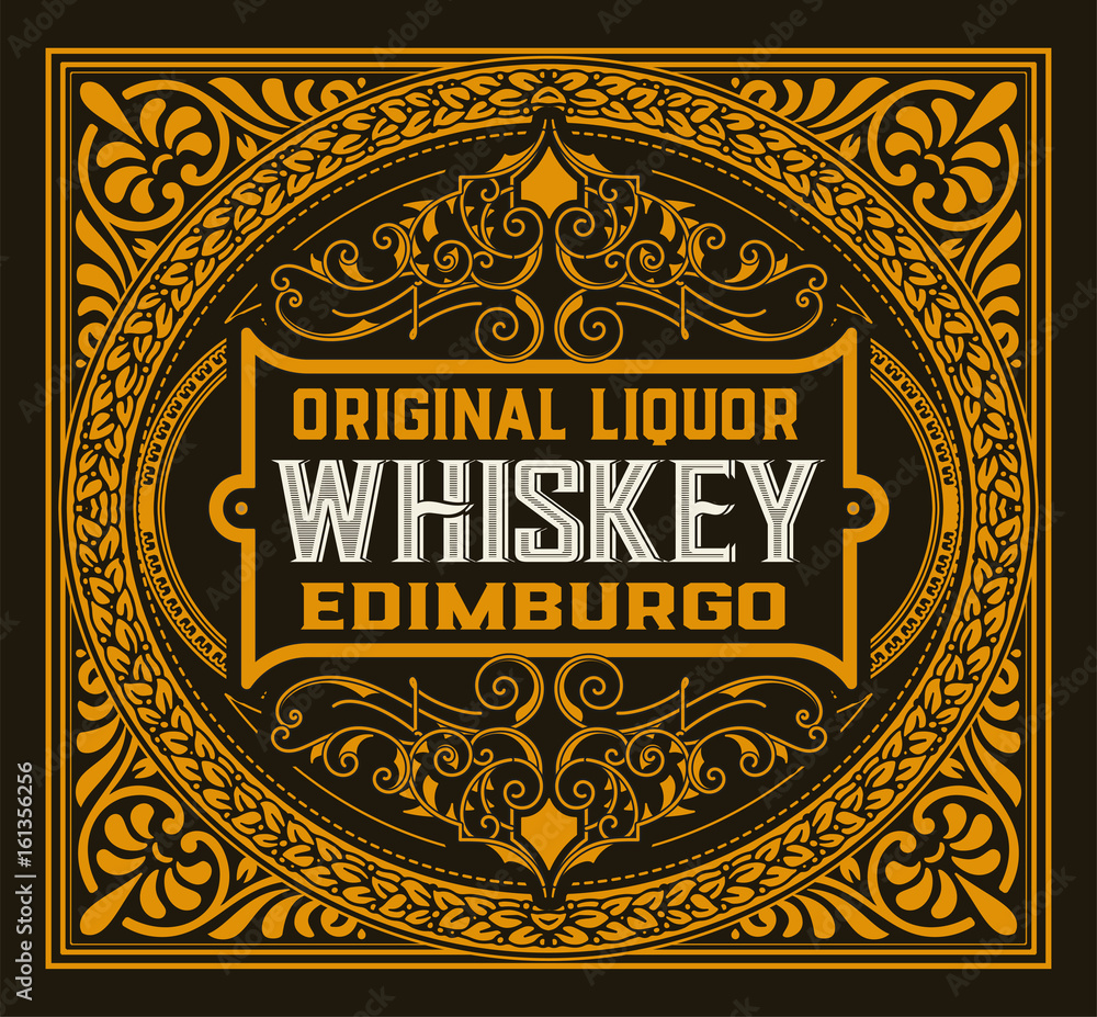 Liquor label with design elements Liquor label with design elements