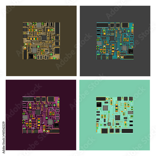 Computer chip technology processor circuit motherboard information system vector illustration