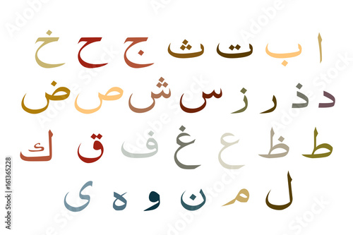 set of the Arabic alphabet, vector, earthtone