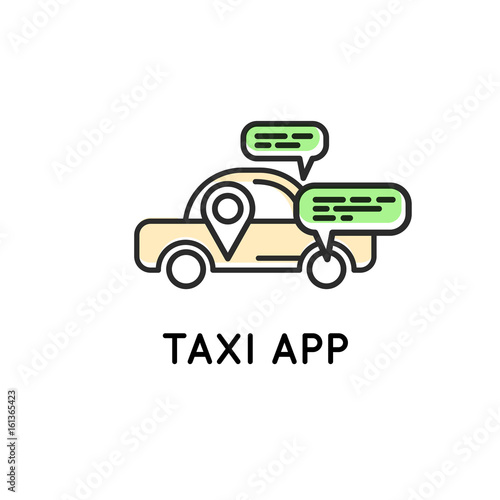 Mobile app for ordering taxi Simple Icon for web or print. Mobile taxi communication. Talk with smartphone.