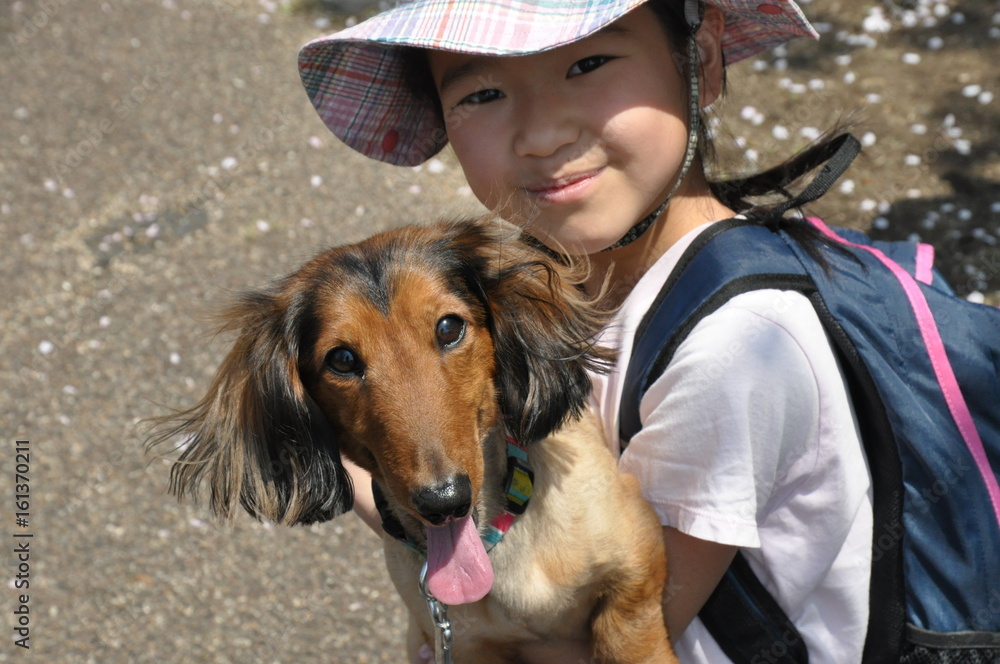 犬と少女 しつけ コミュニケーション能力 公園 少女 ペット 犬 散歩 横顔 子供 子供 楽しい 遠足 アジア人 日本人 Stock Photo Adobe Stock