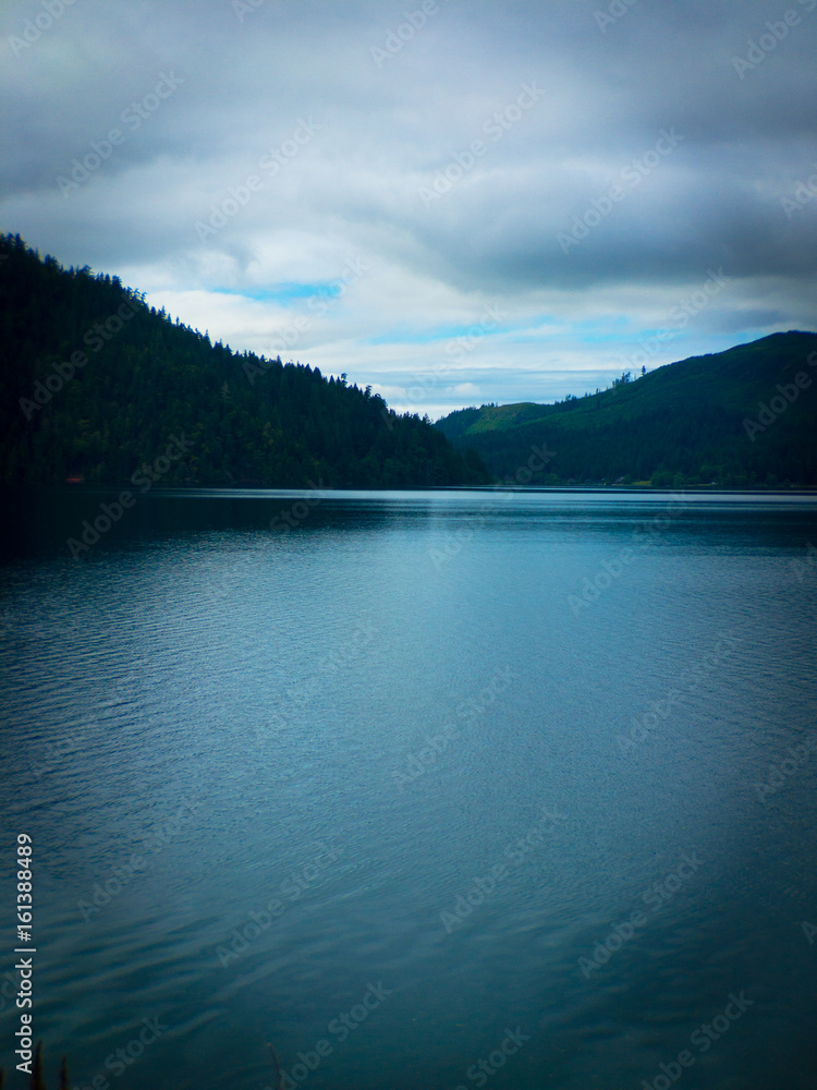 The peaceful blue waters of Lake Crrescent