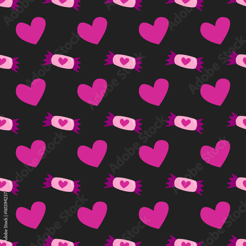 Simple red heart sharp vector seamless pattern and pink color card beautiful ...