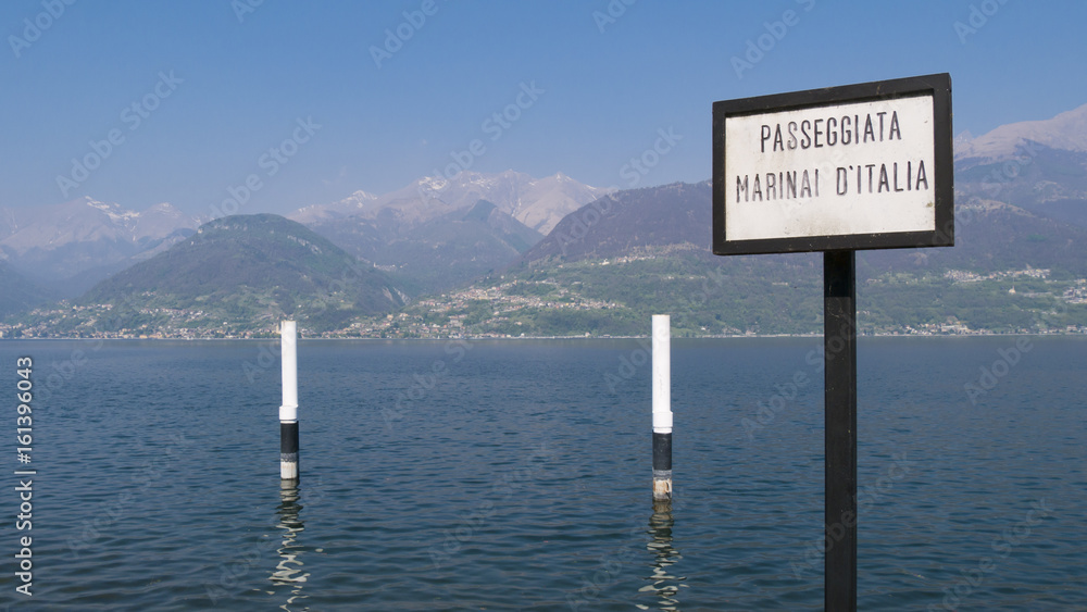 Cartel place names on the lakefront Colico - Lake Como