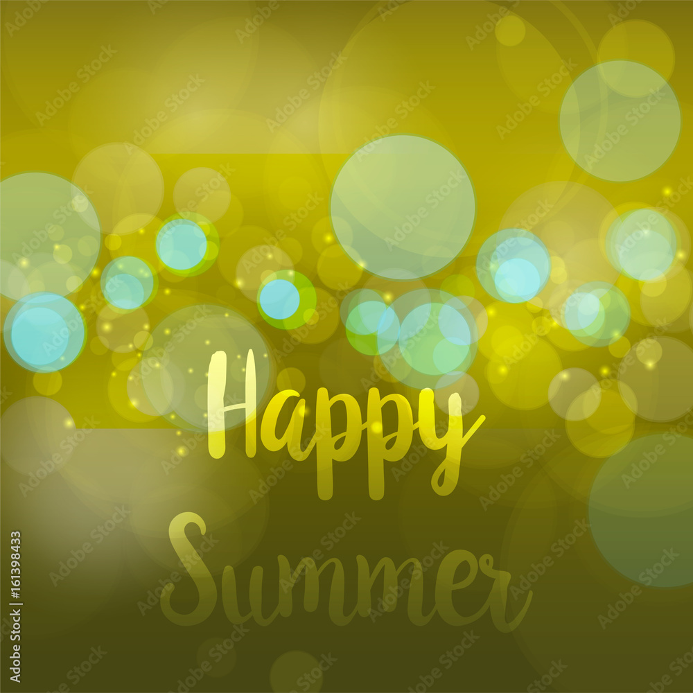 Happy Summer. Vector abstract bokeh blur background. Festive defocused lights.